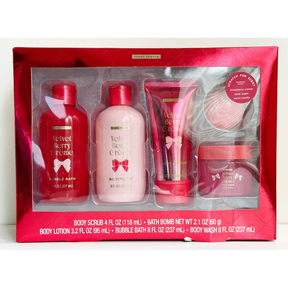 Scent Theory Bath Body Gift Set Womens Pink Red Velvet Berry Creme 5pc NIB